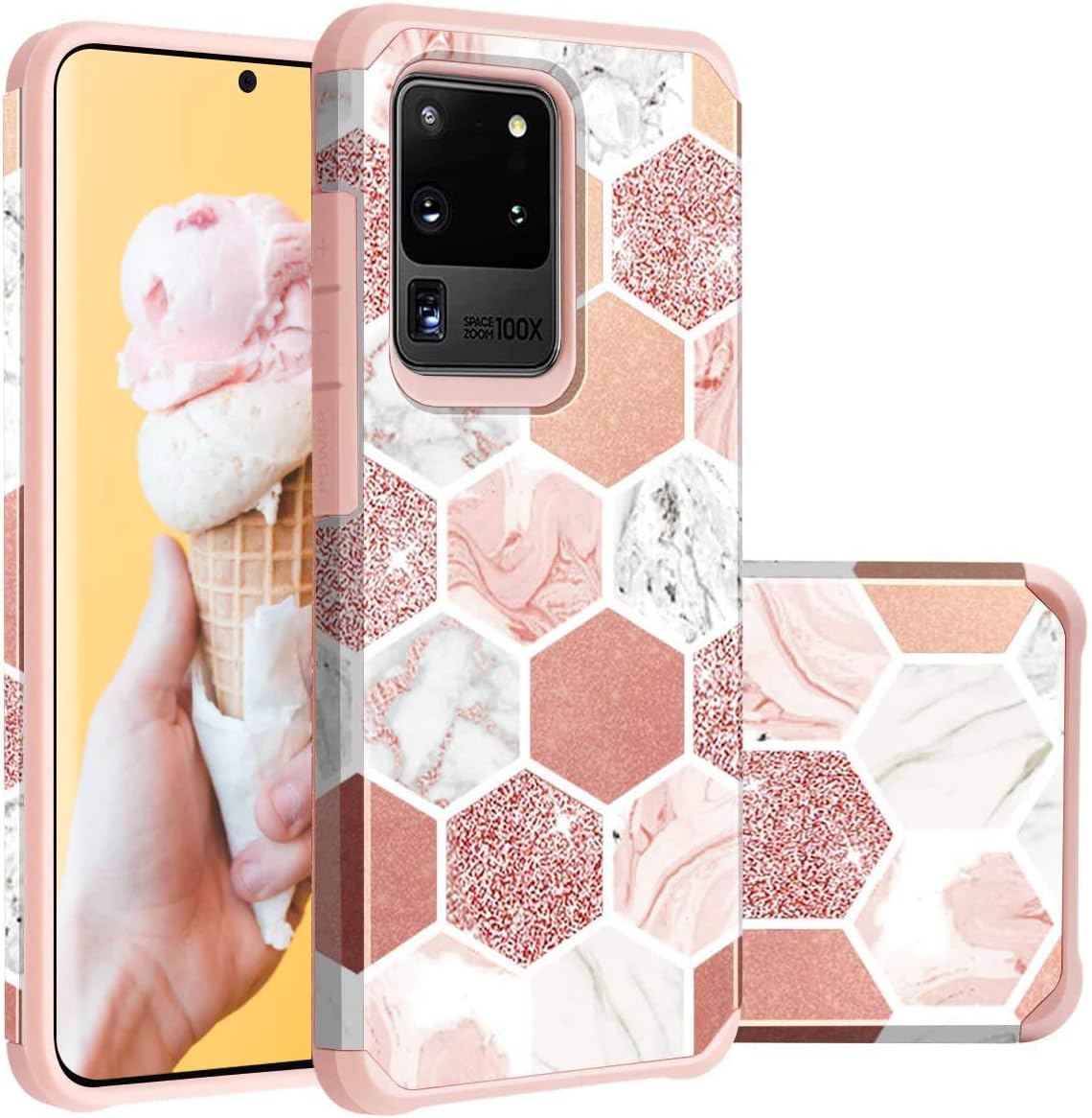 Samsung S20 Ultra Case,Casewind Galaxy S20 Ultra Case Marble 2 in 1 Hard PC Soft Silicone Hybrid Shockproof Anti Scratch Bumper Dual Layer Protective Samsung Galaxy S20 Ultra Case,Rose Gold