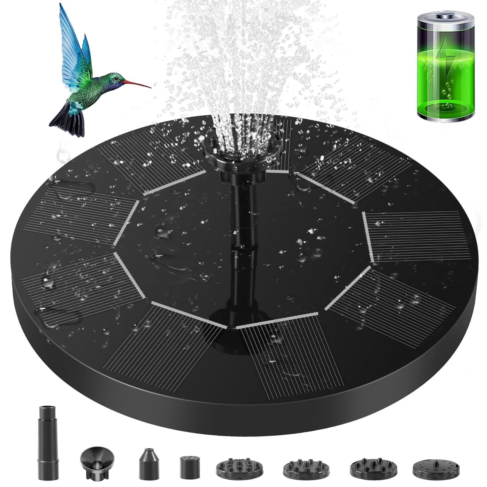 Solar Bird Bath Fountain Pump, 2025 Upgrade 2.5W Solar Fountain with 6 Nozzle, Free Standing Floating Solar Powered Water Fountain Pump for Bird Bath, Garden, Pond, Pool, Outdoor