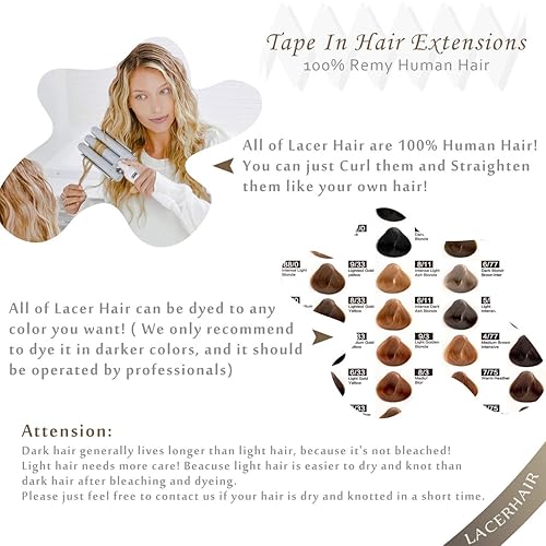 Miniatura 4 de Lacer Extensiones de cabello humano real Remy con raíces enraizadas, color marrón oscuro que se desvanece a rubio sucio con raíces marrones oscuras,