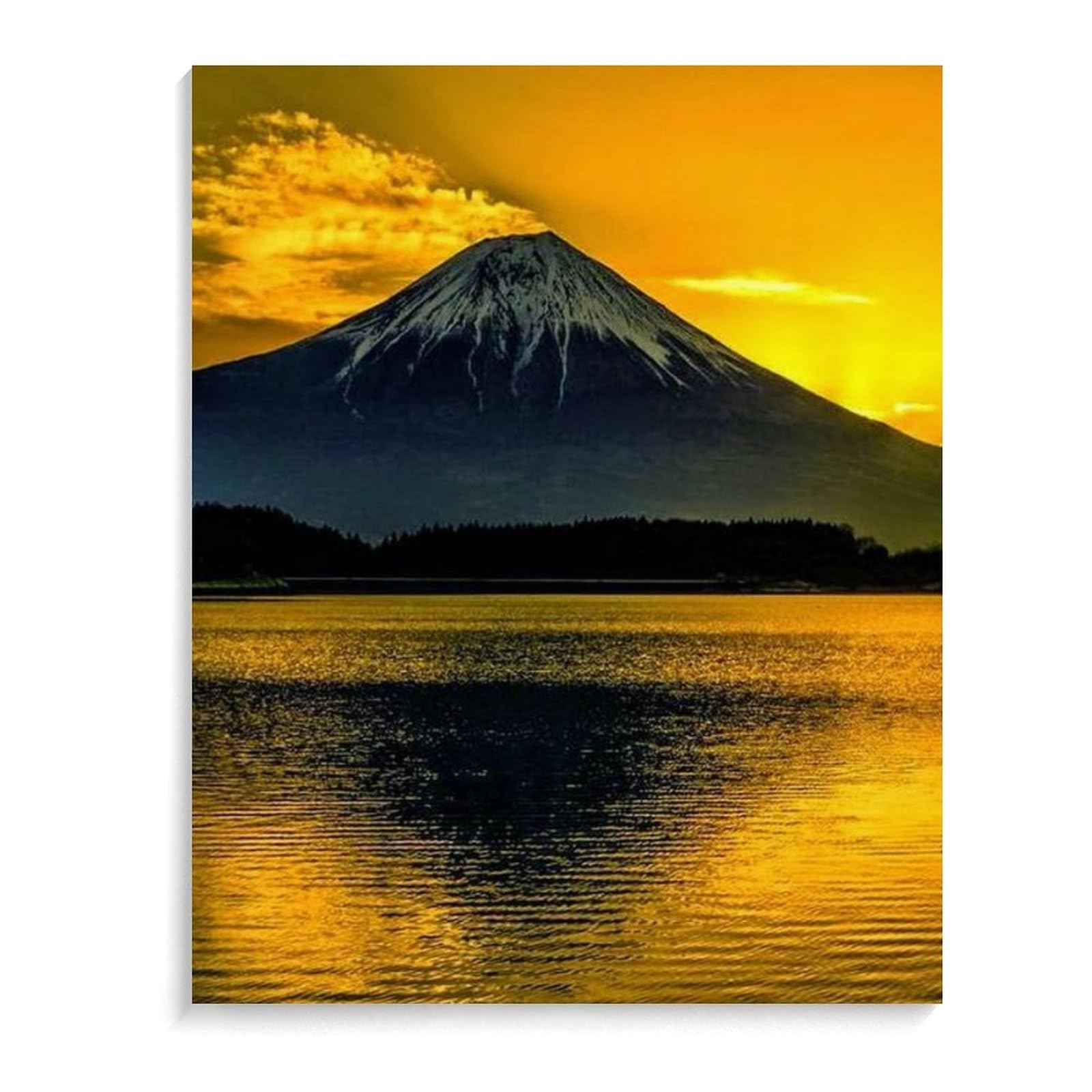 Amazon | 富士山と湖の夕日 数字油絵 キラキラした水の反射 カラフルな