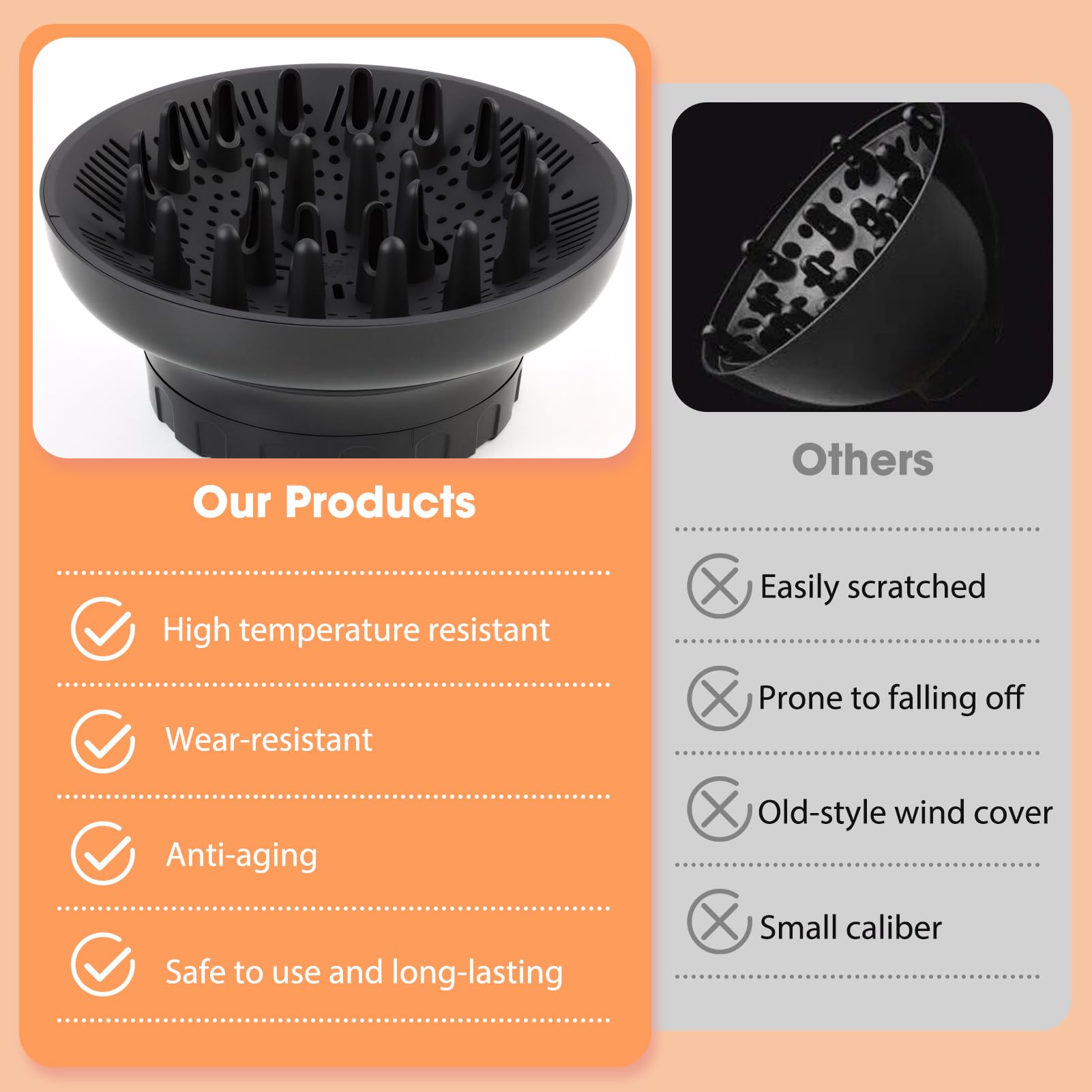 Universal Diffusor Aufsatz Föhn – Diffuser für Haar, Anpassungsfähig für Föhn mit Düse D=3.5-6.6cm, für Lockiges/Welliges Haar (Maximales Volumen ohne Frizz), Schwarz