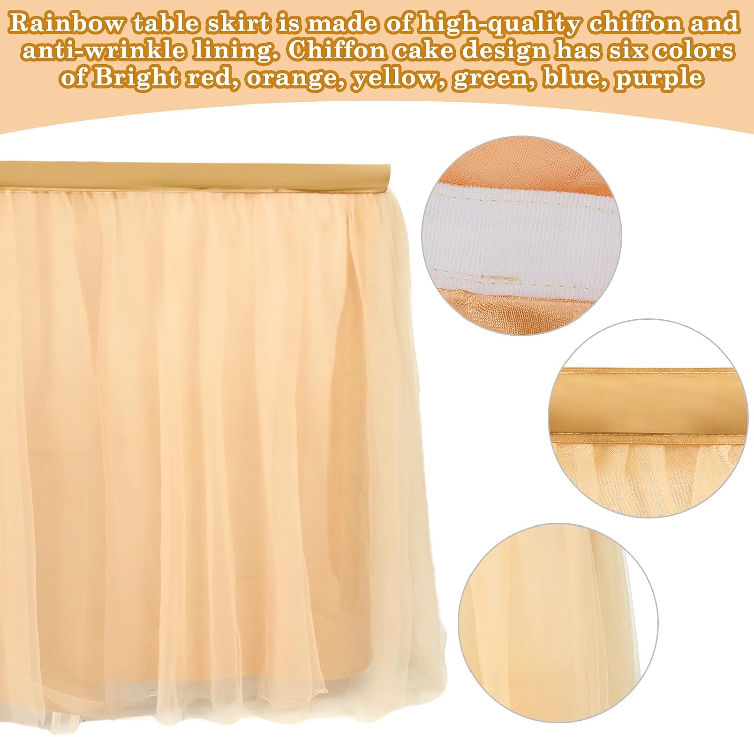 Tioncy 6 ft x 30 in Champagne Teacher Desk Skirt Tulle Desk Skirt