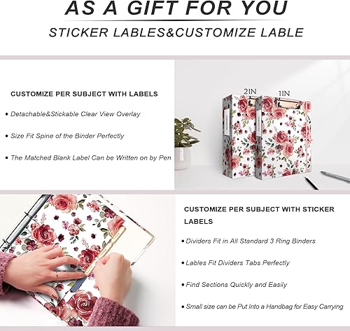 Miniatura 7 de EYROZILL Mini carpeta de 3 anillos de 1 pulgada para papel de 5.5 x 8.5 pulgadas con separadores de 5 pestañas, carpetas A5 con portapapeles para