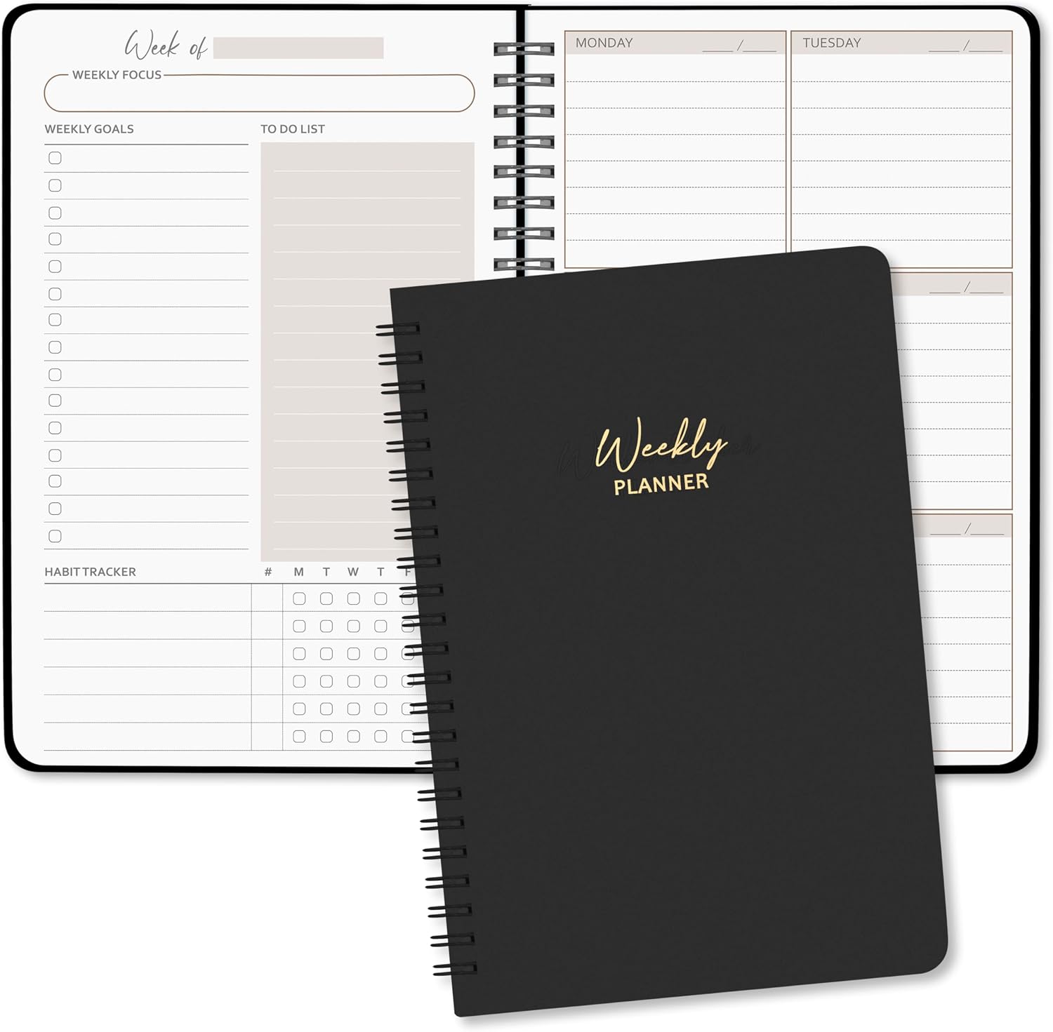 BIROYAL Weekly Planner Undated, Daily Planner, Habit Tracker Journal, Weekly Goals Schedule Planner with Spiral Binding, To Do List Notebook Calendars Organizers for Man & Women, 52 Weeks