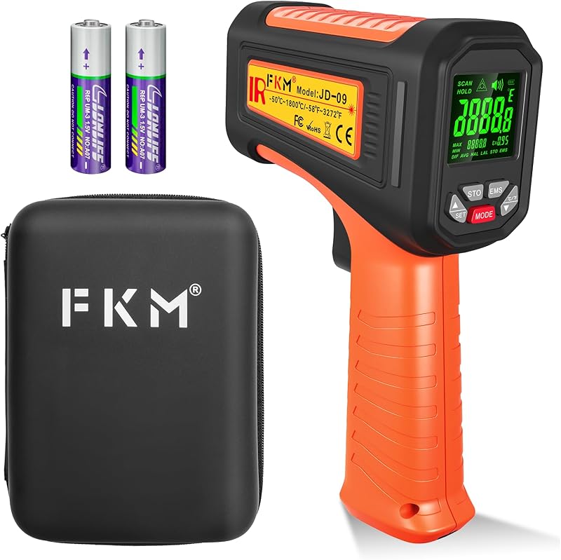 -58°F ~3272°F FKM Infrared Thermometer High Temperature Gun 50:1 Ratio | Digital IR Temp Gun,High Precision-Laser Thermometer Gun for Cooking,Kilns,Forges,Engine,HVAC,Industrial and Home Repair