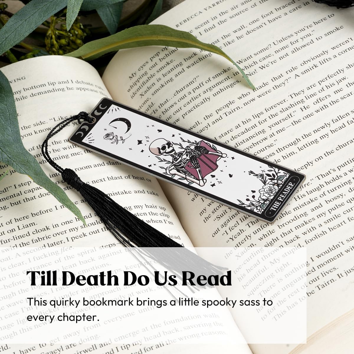 Kaciola Funny Bookmarks for Women, Halloween Skeleton Tarot Metal Bookmark with a Tassle, Funny Skull Book Markers Gifts for Women Men Booklover, Christmas Birthday Book Gifts for Adults Reading - Image 4