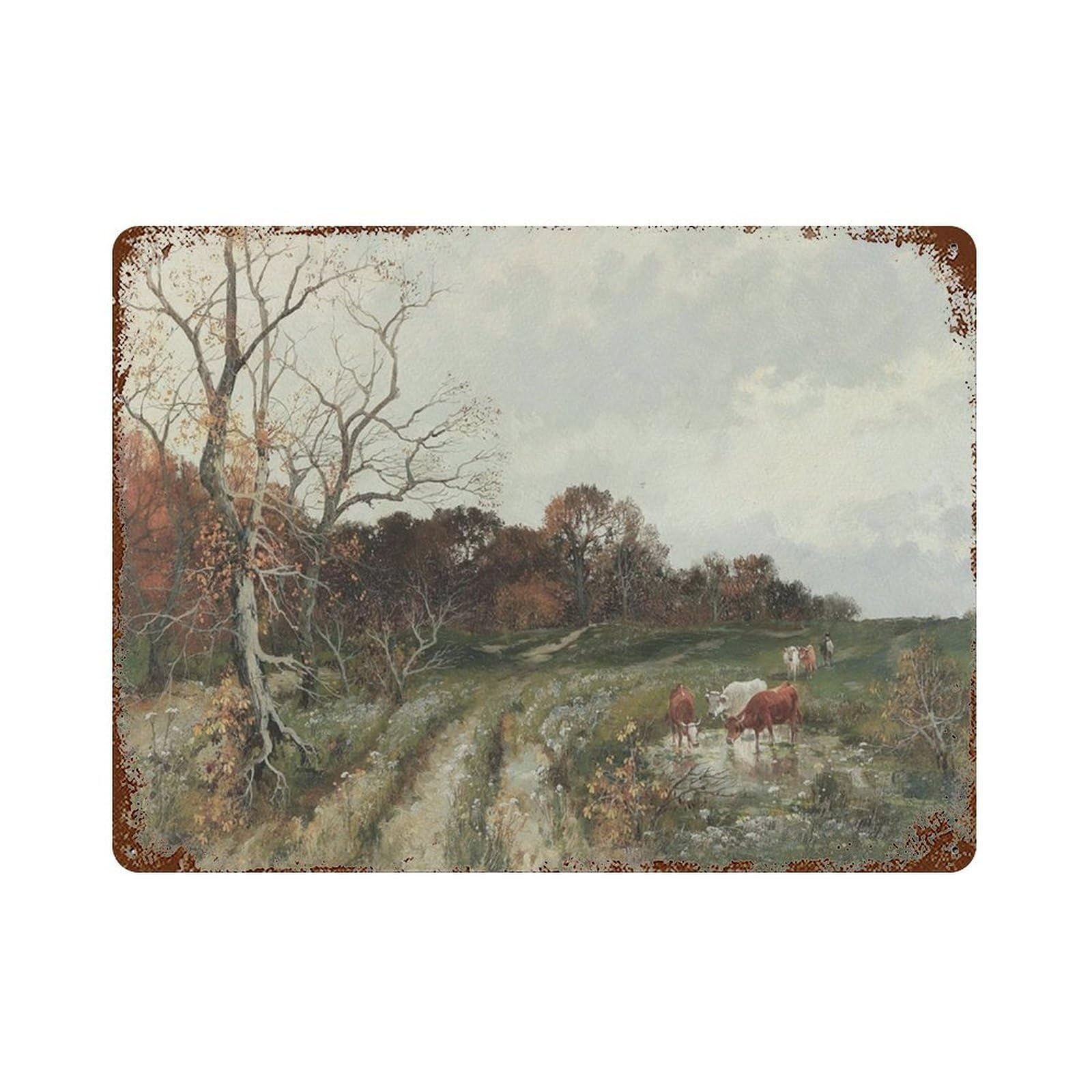 xiaoxiaoshen Vintage Country Road Oil Painting Farmhouse Wall Decor Art Metal Tin Poster Modern Home Decor Art Home Bar Shop Decorations Vintage Sign 30x40cm