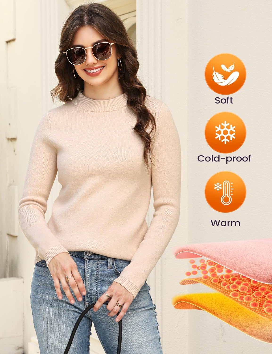 Gihuo Womens Fleece Sweaters Sherpa Lined Thermal Shirts Long Sleeve Warm Base Layer 2026 Knit Fall Sweaters - Image 7