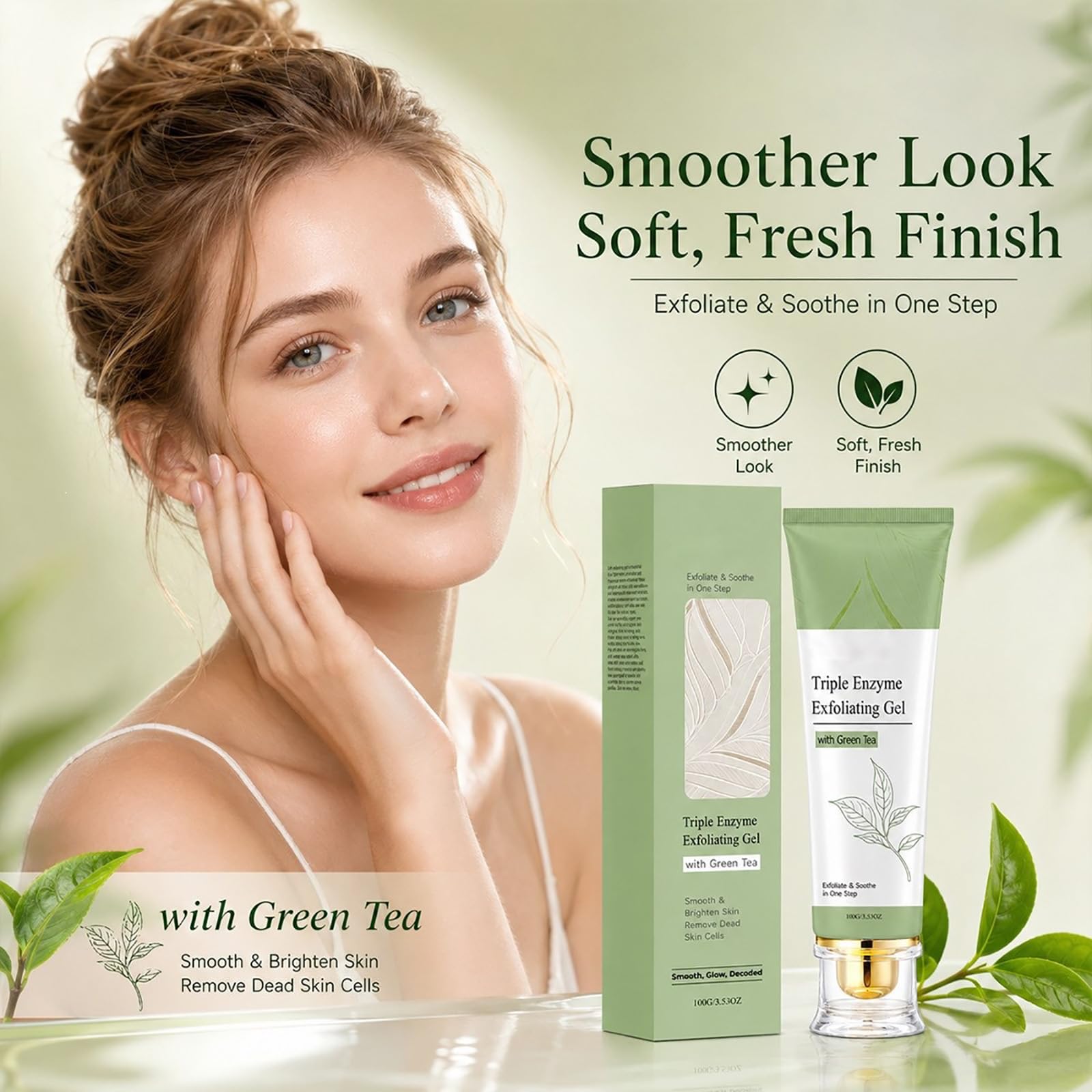 Gel Esfoliante al Tè Verde, Esfoliante Viso Delicato, Pulizia Profonda dei Pori, Rimuove Cellule Morte, Cellulosa Naturale, Gel Idratante, Scrub Viso Delicato, Tutti i Tipi di Pelle (5pcs)