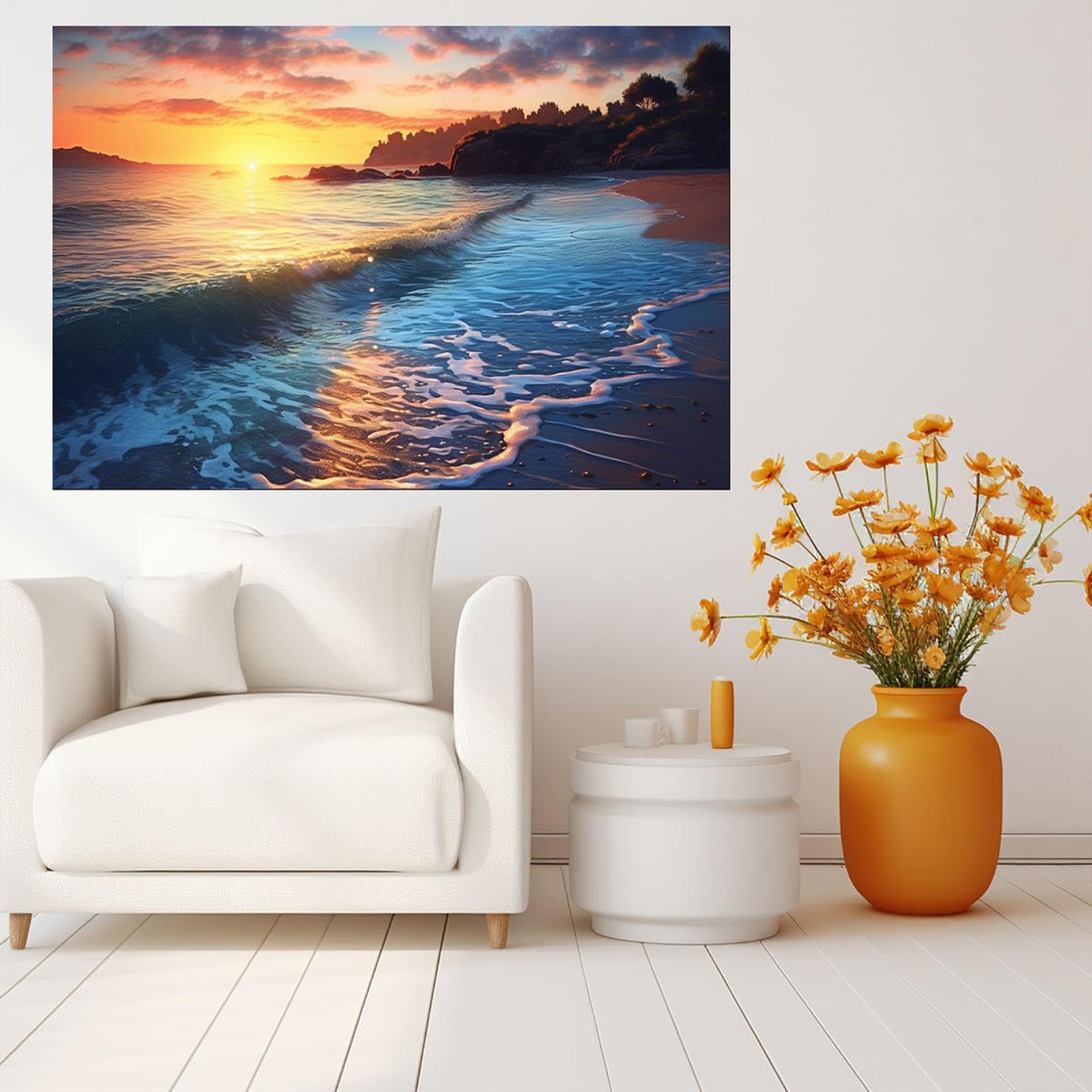 Amazon.co.jp: 海の夕日 はじめての絵画 キャンバス,海の夕日の風景