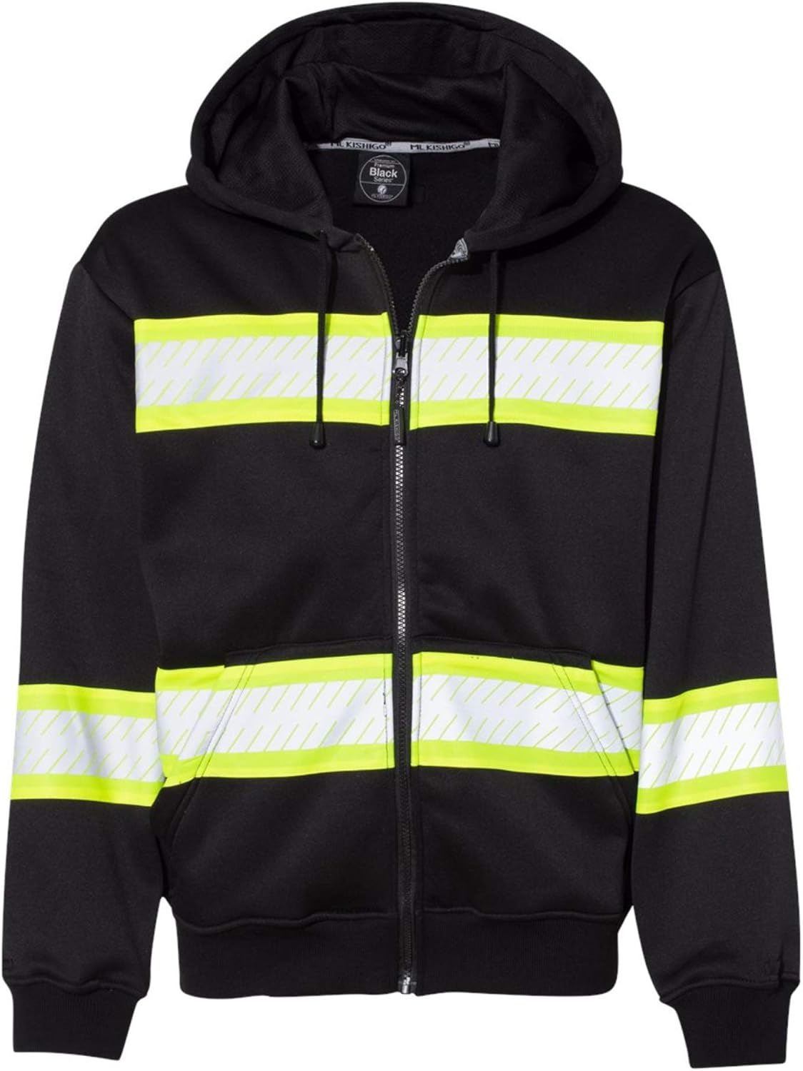 ML Kishigo Enhanced Visibility Heavyweight Hood Full-Zip Sweatshirt L Black/Lime