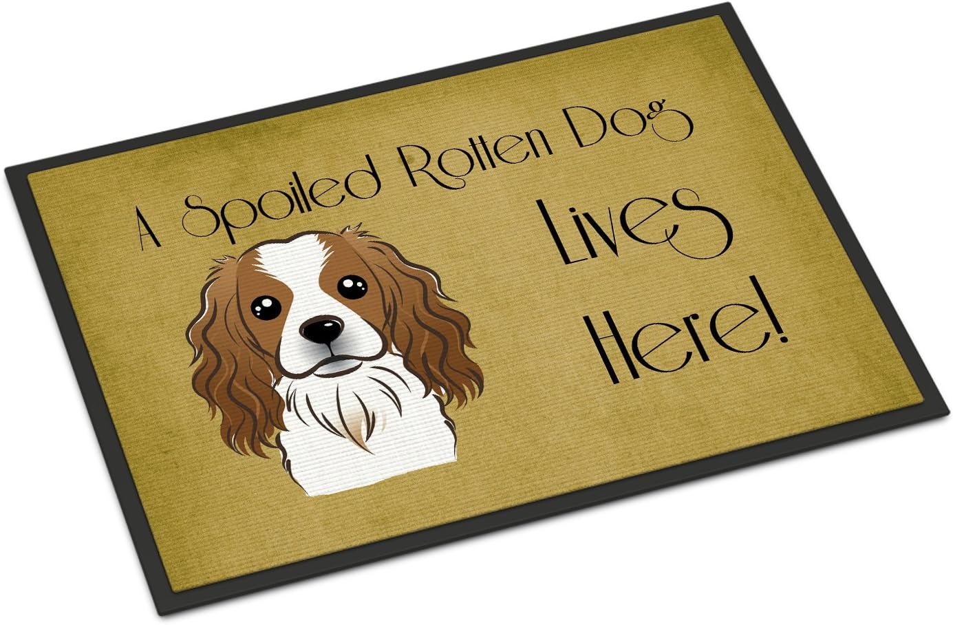 Caroline's Treasures BB1472MAT Cavalier Spaniel Spoiled Dog Lives Here Doormat 18x27 Front Door Mat Indoor Outdoor Rugs for Entryway, Non Slip Washable Low Pile, 18H X 27W