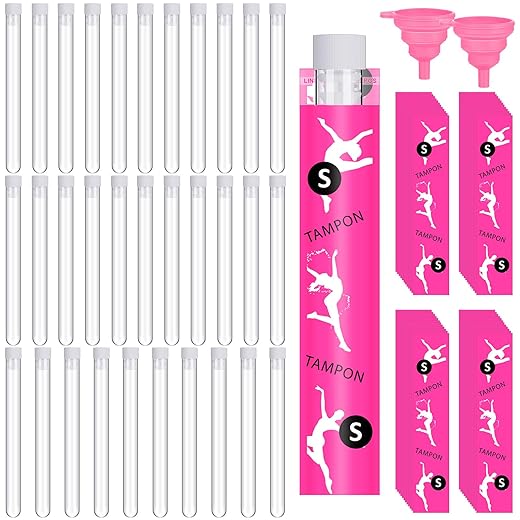 Suclain Tampon-Flachmann-Set enthält 11,3 ml Röhrenflaschen für Frauen, wiederverwendbare Tampon-Verpackungen, faltbare Silikon-Trichter für Kreuzfahrt, Event, Konzert, Outdoor-Sportarten (80)