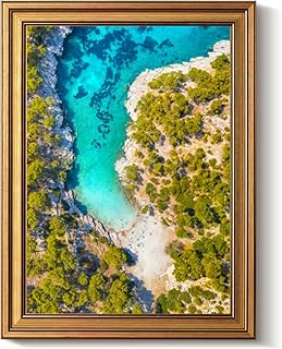 Vintage Gold Framed Wall Art Decor Retro Panoramic view Calanques National Park near Cassis fishing village Canvas Paintings Picture Poster Prints for Bathroom Living Room Bedroom Kitchen Artwork
