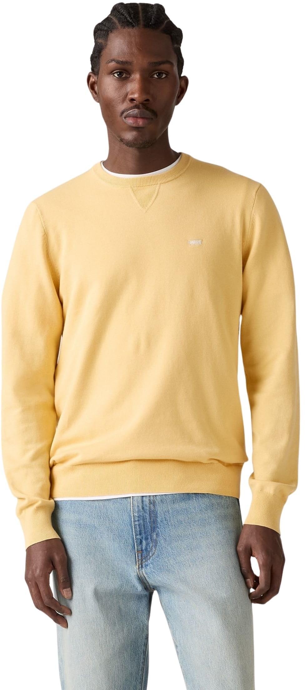 Levi's Men's Sweatshirt Lightweight Housemark with Stretch, Crew Neck, Yellow (Straw), L