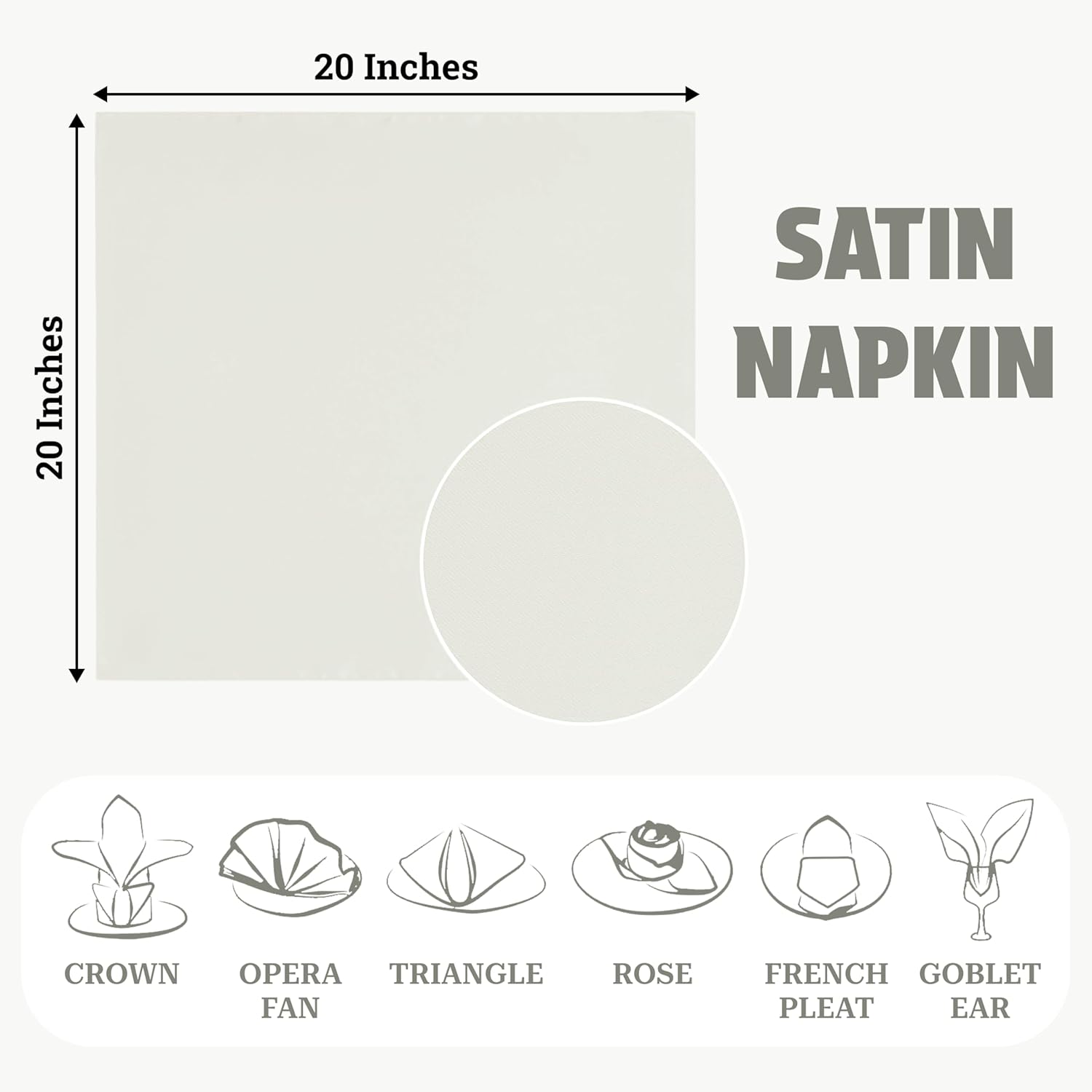 MDS Pack of 150 Satin Napkins 20 x 20 Inch Square Dining Table Napkins Soft Silky Sateen Dinner Cloth Napkin Handkerchief for Wedding Party Banquet Home Restaurant Bistro Decoration - Ivory