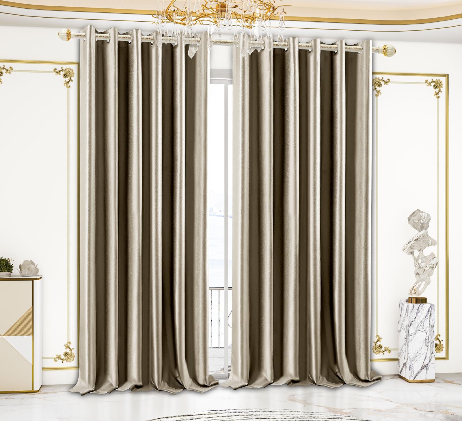 PRIME LINENS 100% Blackout Curtains for Bedroom - 320 GSM Blackout Living Room Curtains Soft Thermal Insulated Curtain Pair Panels (Veince Mink, 46X54 Inches)