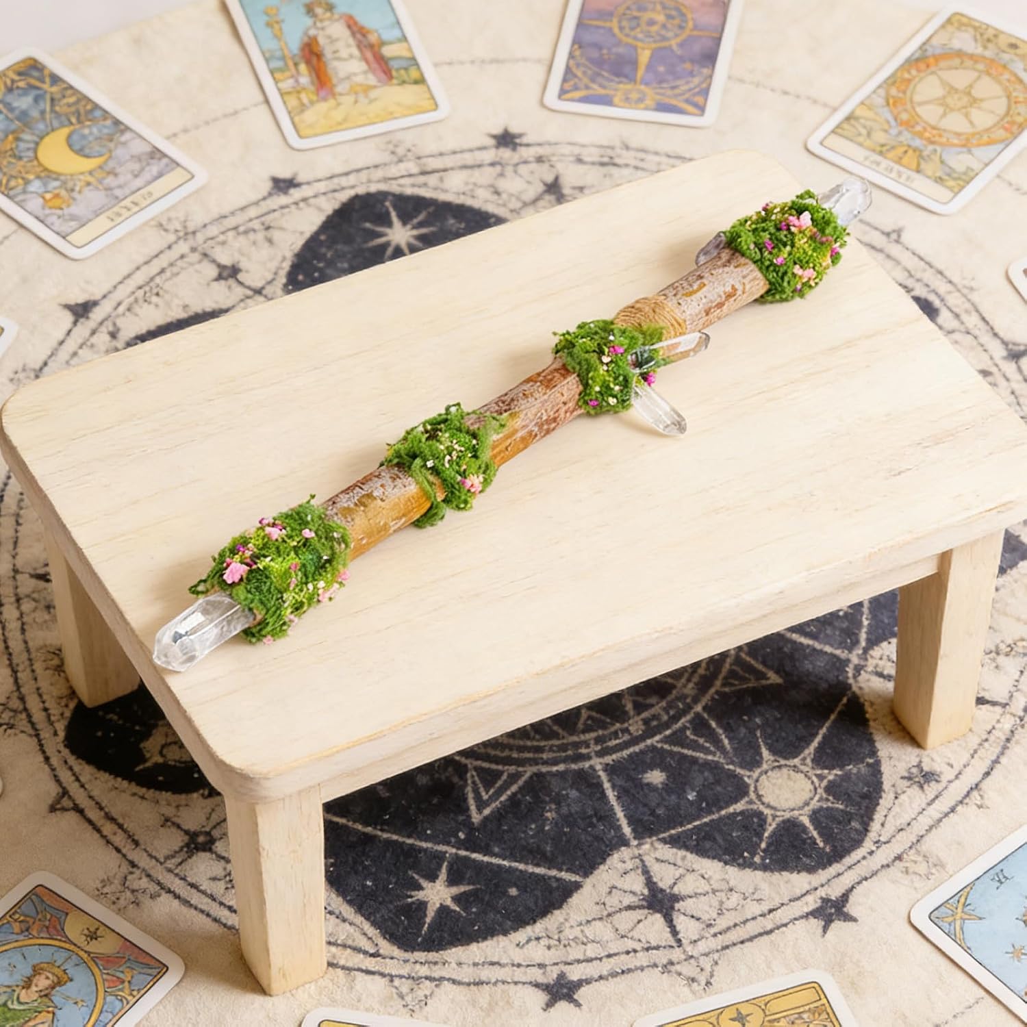 Bottone Crystal with Natural Crystal and Metal Accents Handcrafted Wood for Cosplay Halloween Collectible