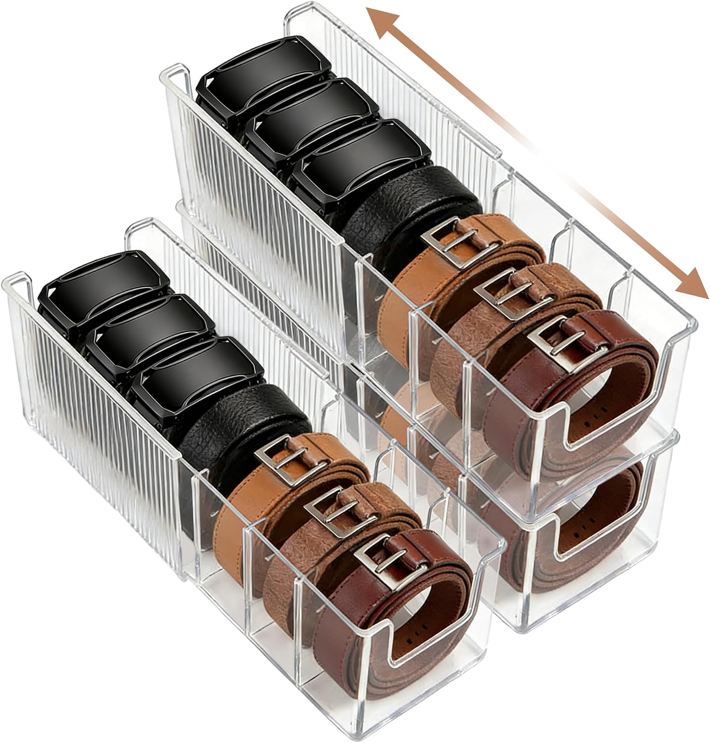 3 Pack Acrylic Belt Organizer, Extendable Belt Holder for Closet, Belt Box with Adjustable Dividers, Clear