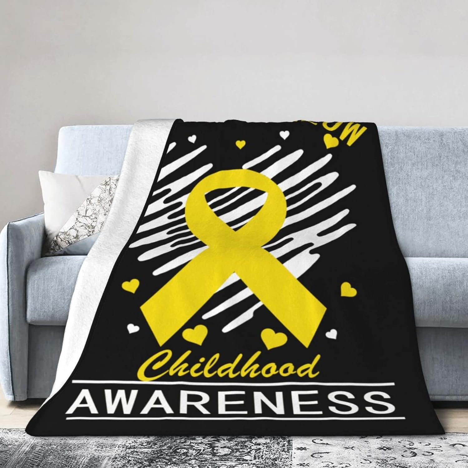 Childhood Cancer Awareness Ultra-Soft Micro Fleece Blanket Microfiber Blanket Luxury All Seasons Warm Blanket for Bedding Sofa and Travel 60"X50"