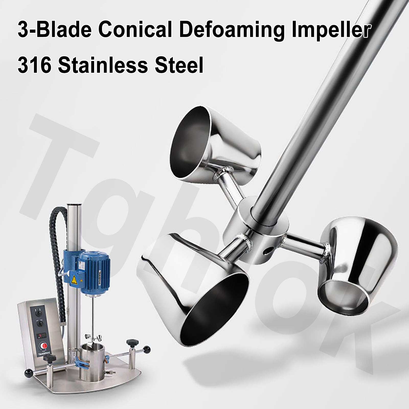 Impulsor Mezclador Cónico De 3 Aspas De Acero Inoxidable 316 con Eje, Paleta Agitadora Antiespumante para Agitador De Techo De Laboratorio, Eje De 8 Mm 300mm 80mm
