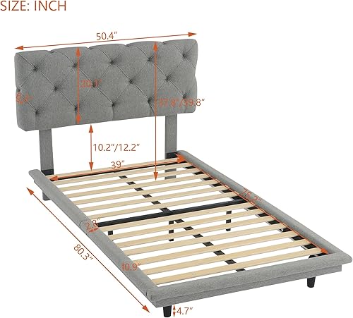 Miniatura 293 de Base de cama flotante tamaño Queen con luces LED y carga USB, marco de cama LED de plataforma tapizada moderna, no necesita somier (blanco-1)