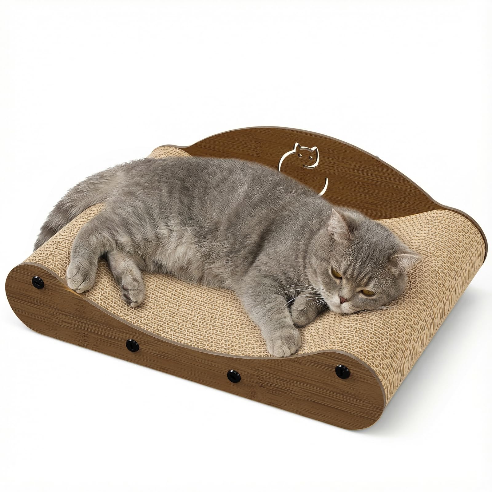 Gimars Rascador para Gatos de Cartón Ondulado en Forma de Sofá, Cama y Mueble Rascador, Protección de Muebles, Lounge para Gatos (Nogal, 43 cm)