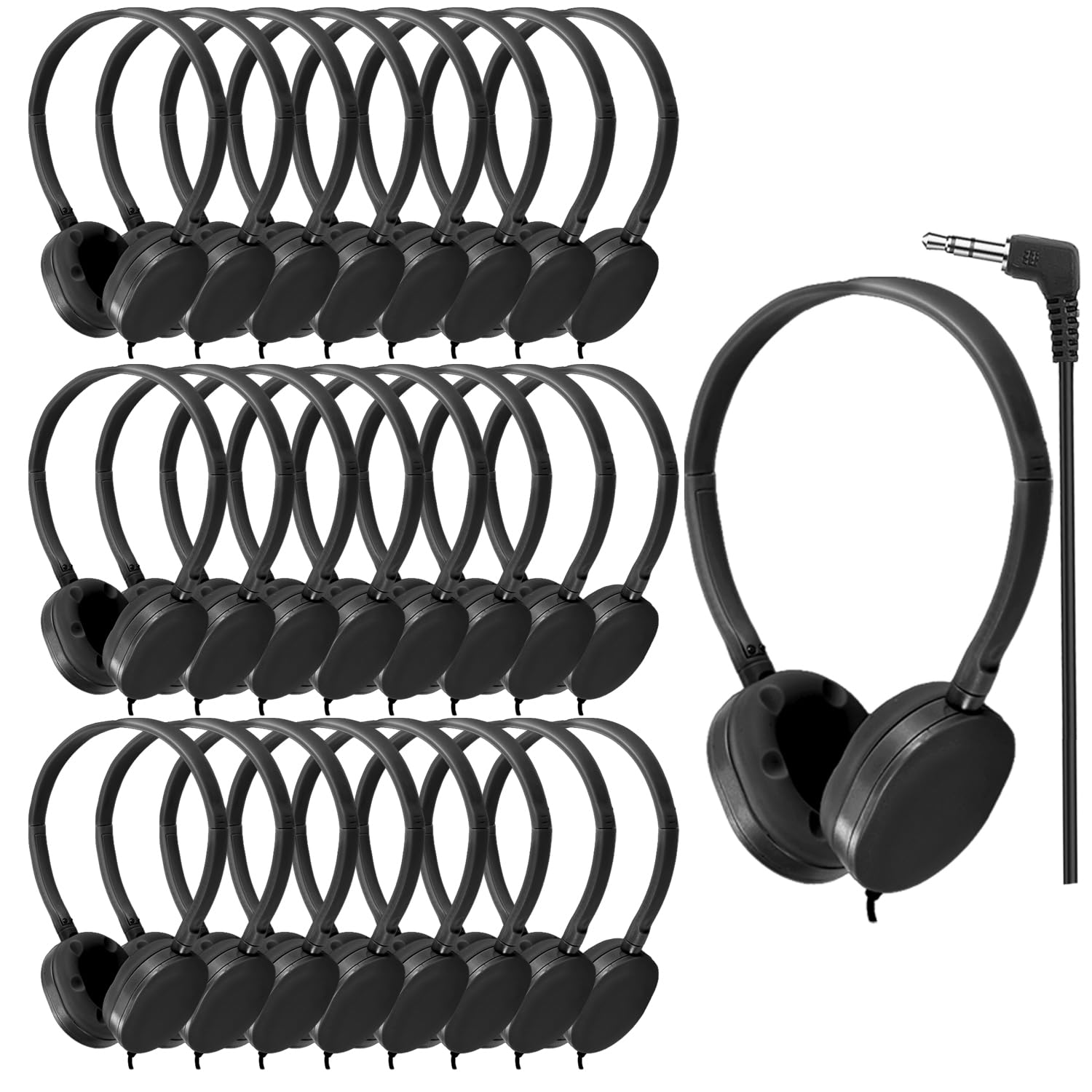 CN-Outlet Bulk Earbud Headphones 25 Pack for Classroom Kids,Wholeslae Wired Durable Earphones Class Set for Students Children Toddler Teens Boys Girls and Adult(CN102,Black)