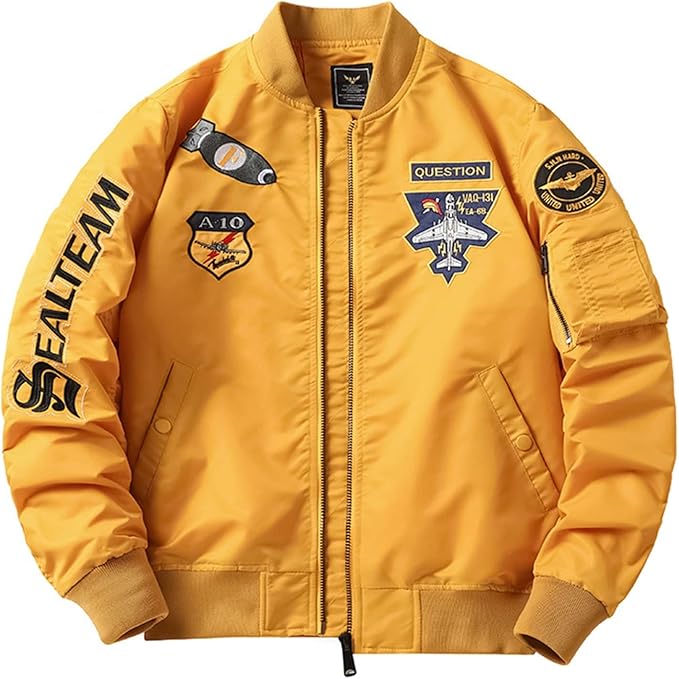 Amazon Ma 1 エムエーワン フライトジャケット ミリタリー メンズ ブルゾン 刺繍 飛行機柄 ジャンパー かっこいい ショート スタジャン 春 秋 長袖 ジャケット 薄手 軽量 スポーツ ライダース お兄系 ファッション アウター コート ジャケット 通販