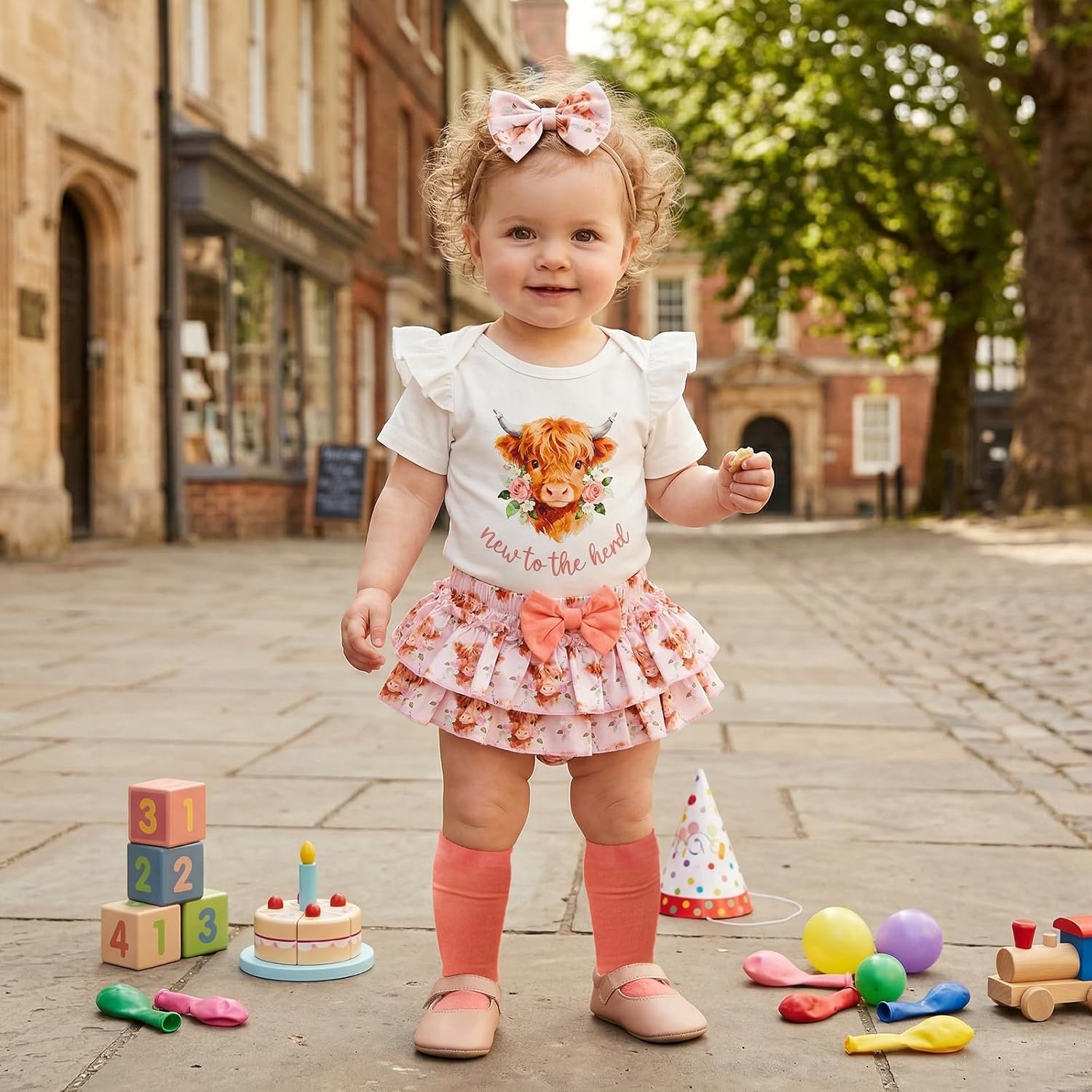 New to The Herd Baby Girl Outfit Short Sleeve Highland Cow Romper Shorts Headband Sock Western Newborn Cowgirl Clothes