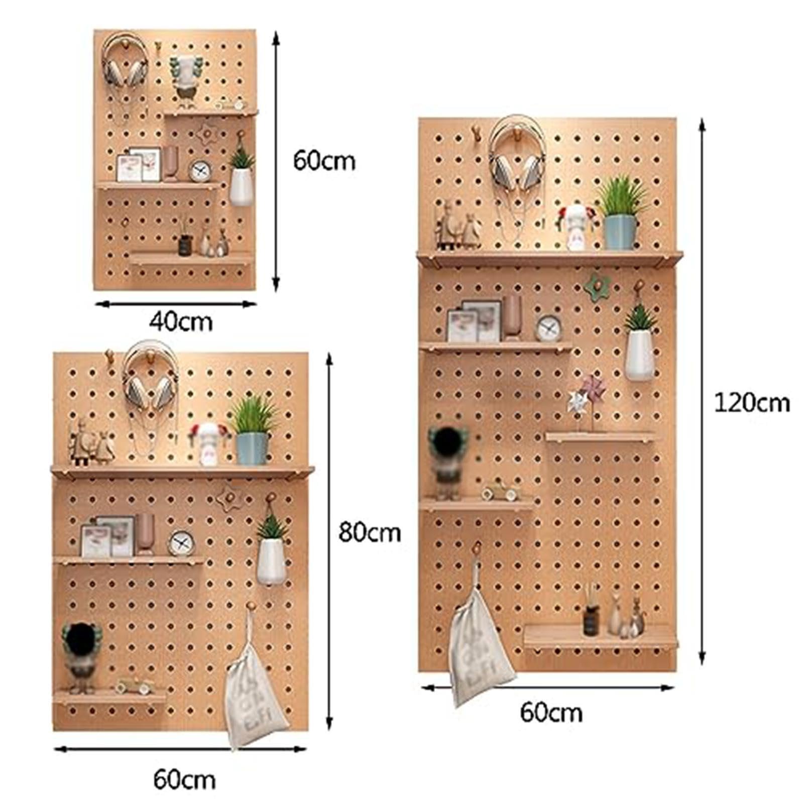 THEGA Mensola Portaoggetti in Legno Massello con Ganci, Kit Modulare per L'organizzazione A Parete con Pannello Forato, Ideale per Garage, Ufficio, Laboratorio O Stanza Hobby(White,120x60cm)