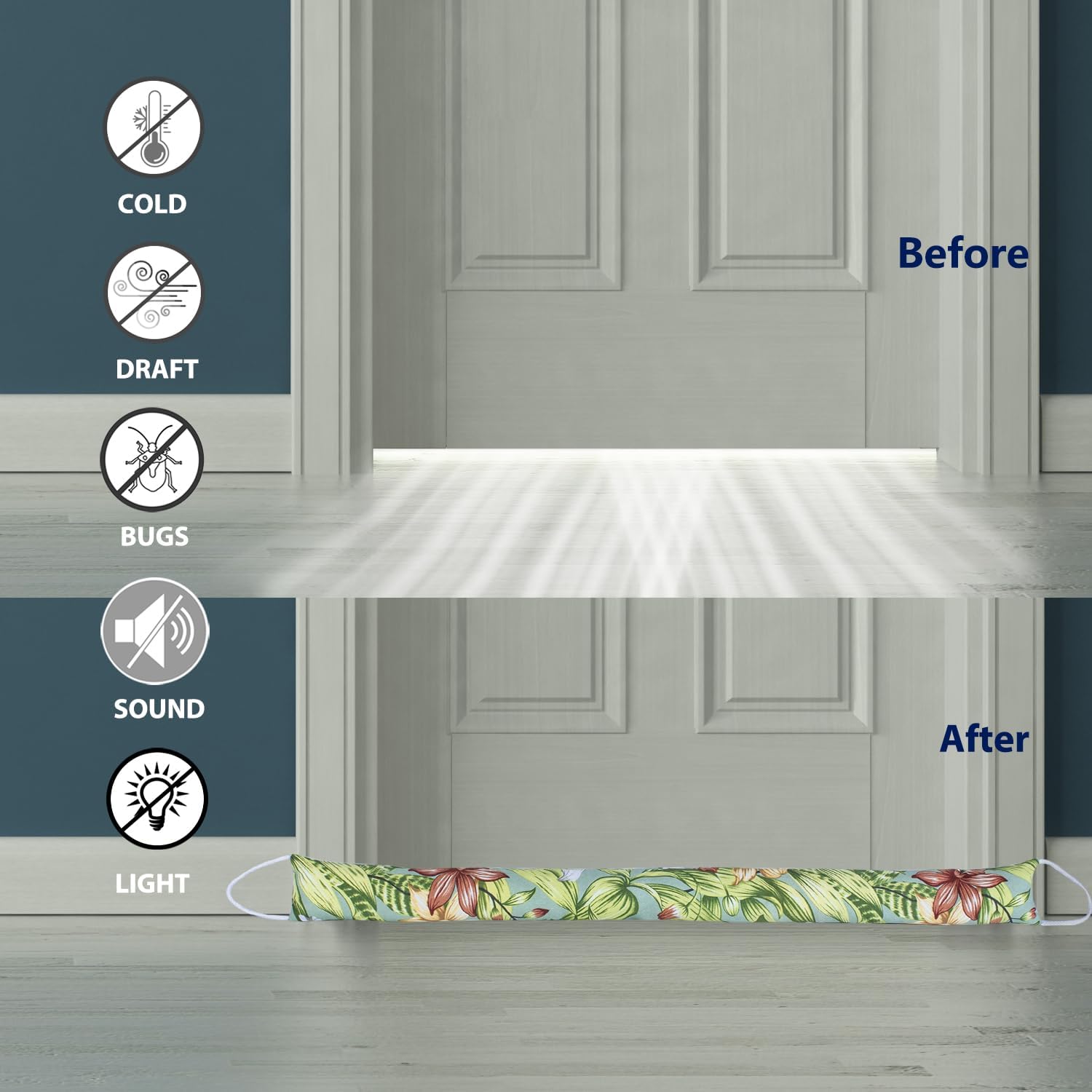 2 Pack 36 Inch 2.8 Inch Wide Slim Under Door Blocker Door Draft Stopper, Bottom Blocker Weighted Gap Filler Saving Energy Sound Air Noise Light Stopper Canvas Cotton Cartoon Print 2.2Lb