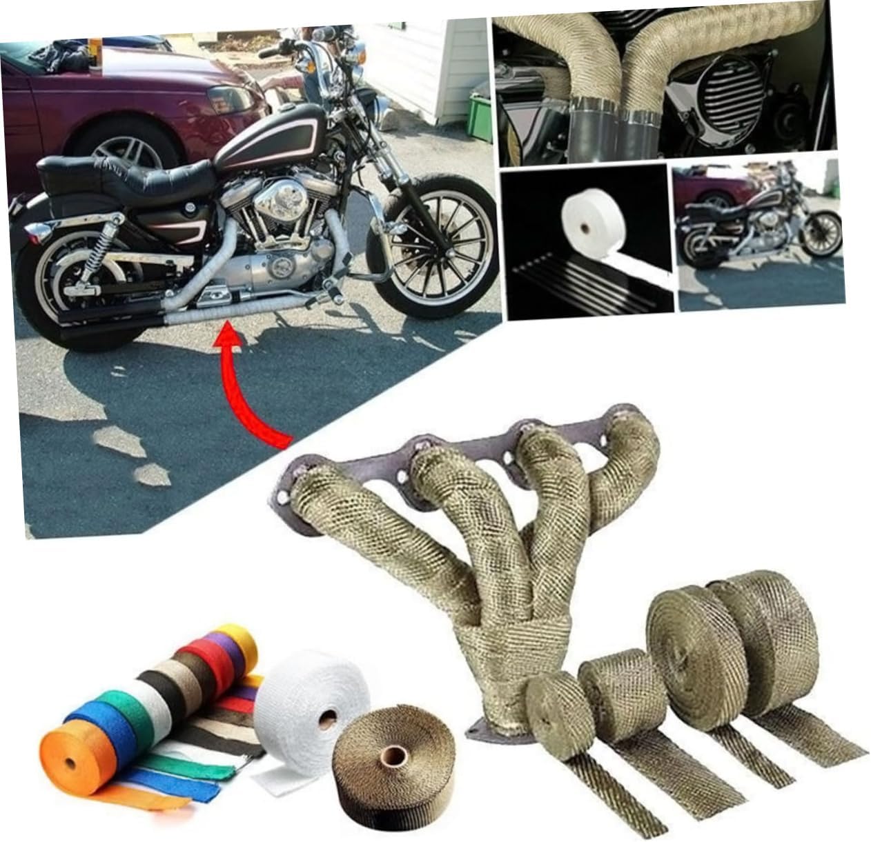 Gatuida Wrap Tape for and Motorcycle High Temperature Resistant Insulation with Stainless Ties Blue Heat Protection for Engine System and Performance Parts