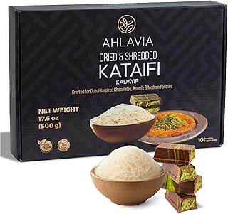 AHLAVIA Kataifi Shredded Fillo Dough – Premium Dried Kadayif Pastry – For Kunafa, Knafeh, Baklava, Dubai Chocolate Bar & Modern Desserts 17.6 oz - 500 g