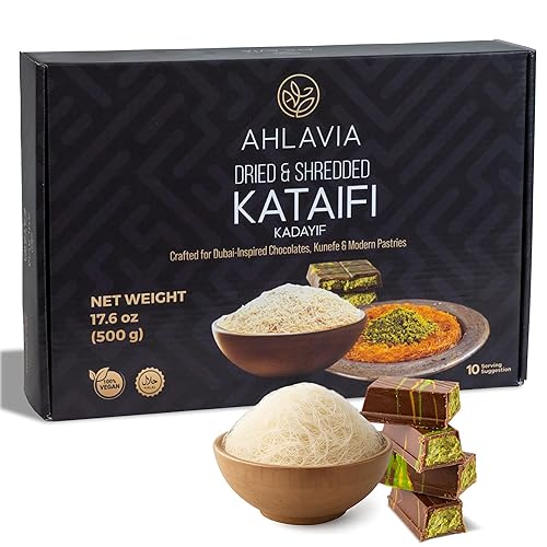 Miniatura 11 de AHLAVIA Masa de fillo rallada Kataifi Premium 7 oz (200 g) – Auténtica pastelería seca Kadayif para postres Kunafa, Knafeh y Oriente Medio –