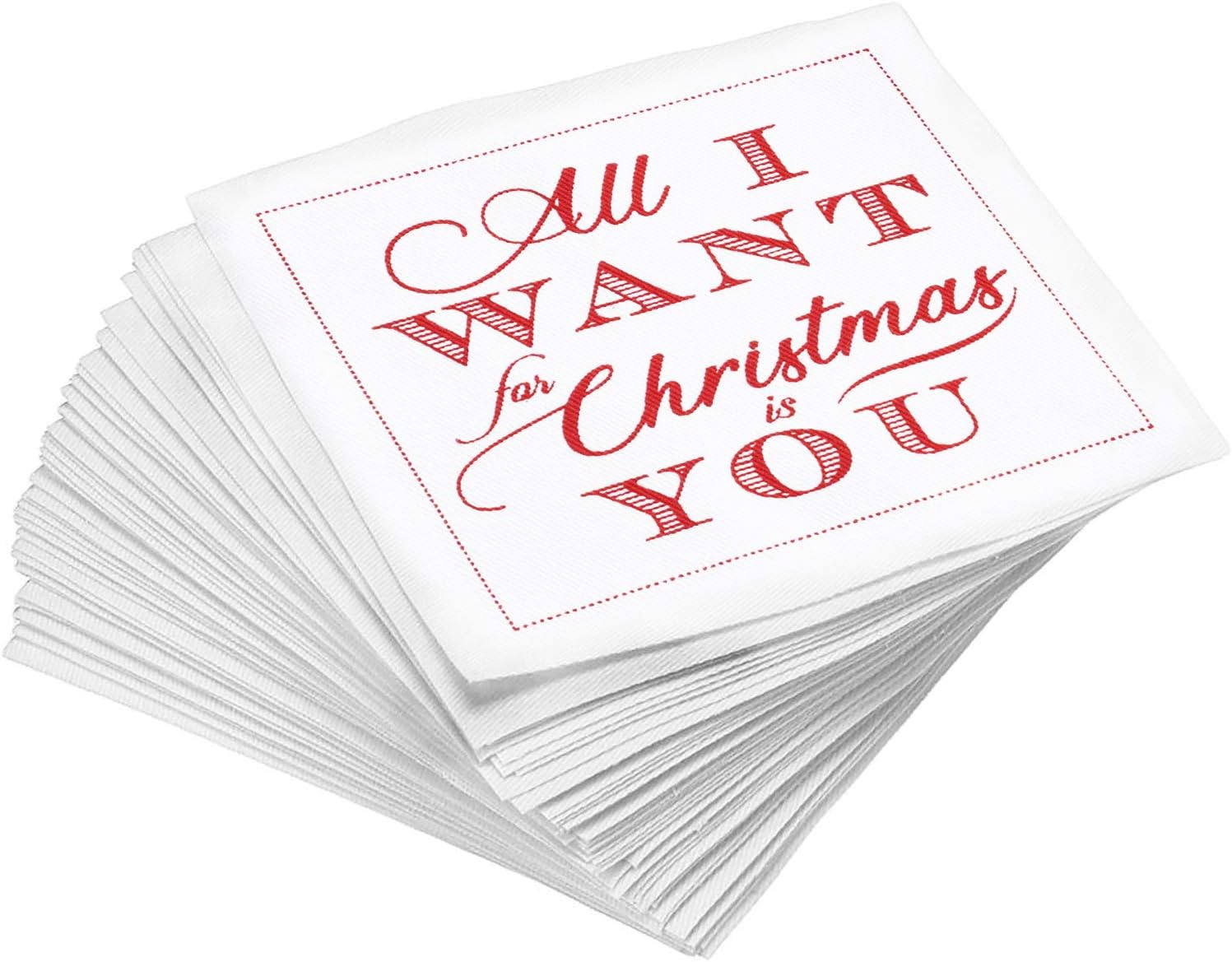 Five Star Napkins Christmas Songs Cocktails Napkins - White Cotton - 4.5" x 4.5" - Single Use - Party, Events, Holiday (50 x)