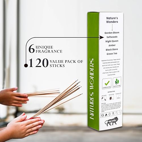 Miniatura 3 de Varillas de incienso naturales aromáticas hechas a mano, juego de 6 Insenses (120 varillas), ideal para el hogar, meditación, yoga, relajación, set