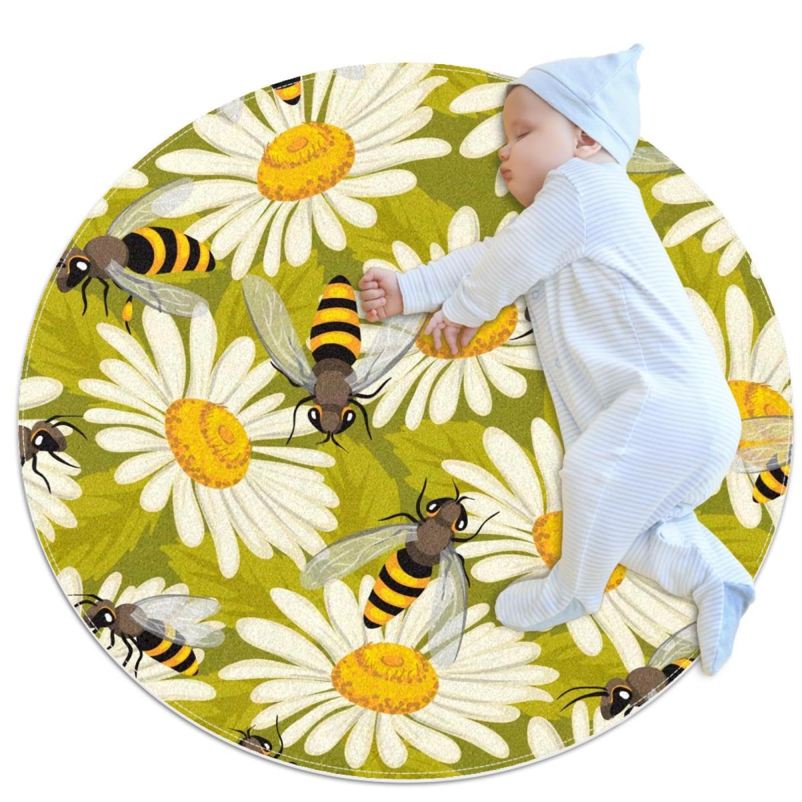 Tapis de salle de bain marguerite rond 1m antidérapant pour chambre d'enfant