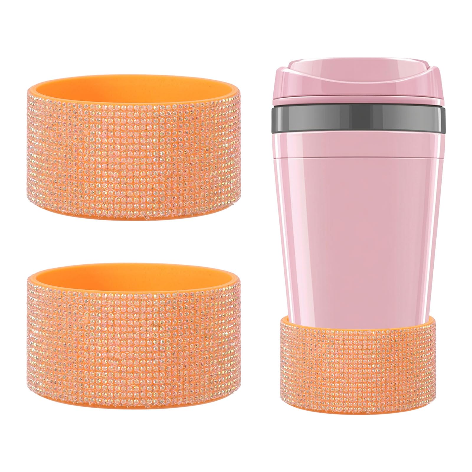 YELARXI Glitter Silicone Boot, Diamond Protective Boots Shining Anti Slip Cup Protector with 2.91"-2.95" Bottom - Fitting for (Stanley Tumbler Water Bottle) 2 Pack & 30-40oz & Orange — image 1