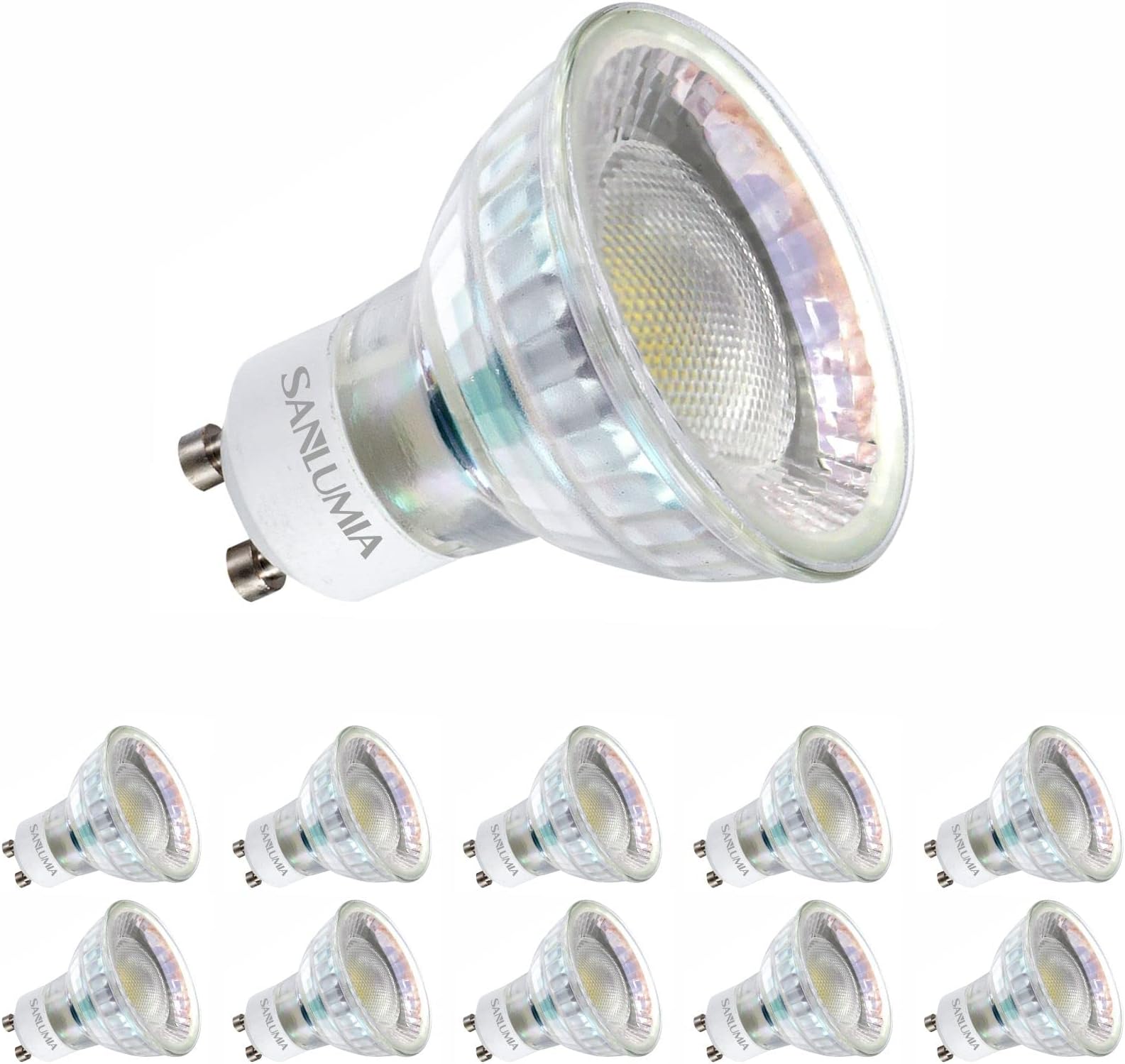 sanlumia10 X 6W Gu10 Super Bright 100 Degree Wide Beam Angle LED Spotlight Bulb 500lm 75W Halogen Equivalent Warm White 3000K