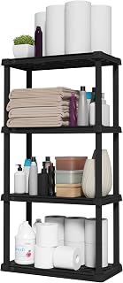IRIS USA 4-Tier Light Duty Plastic Storage Shelves 200lb Capacity Black - Garage Bathroom Pantry Organizer 48x24x12