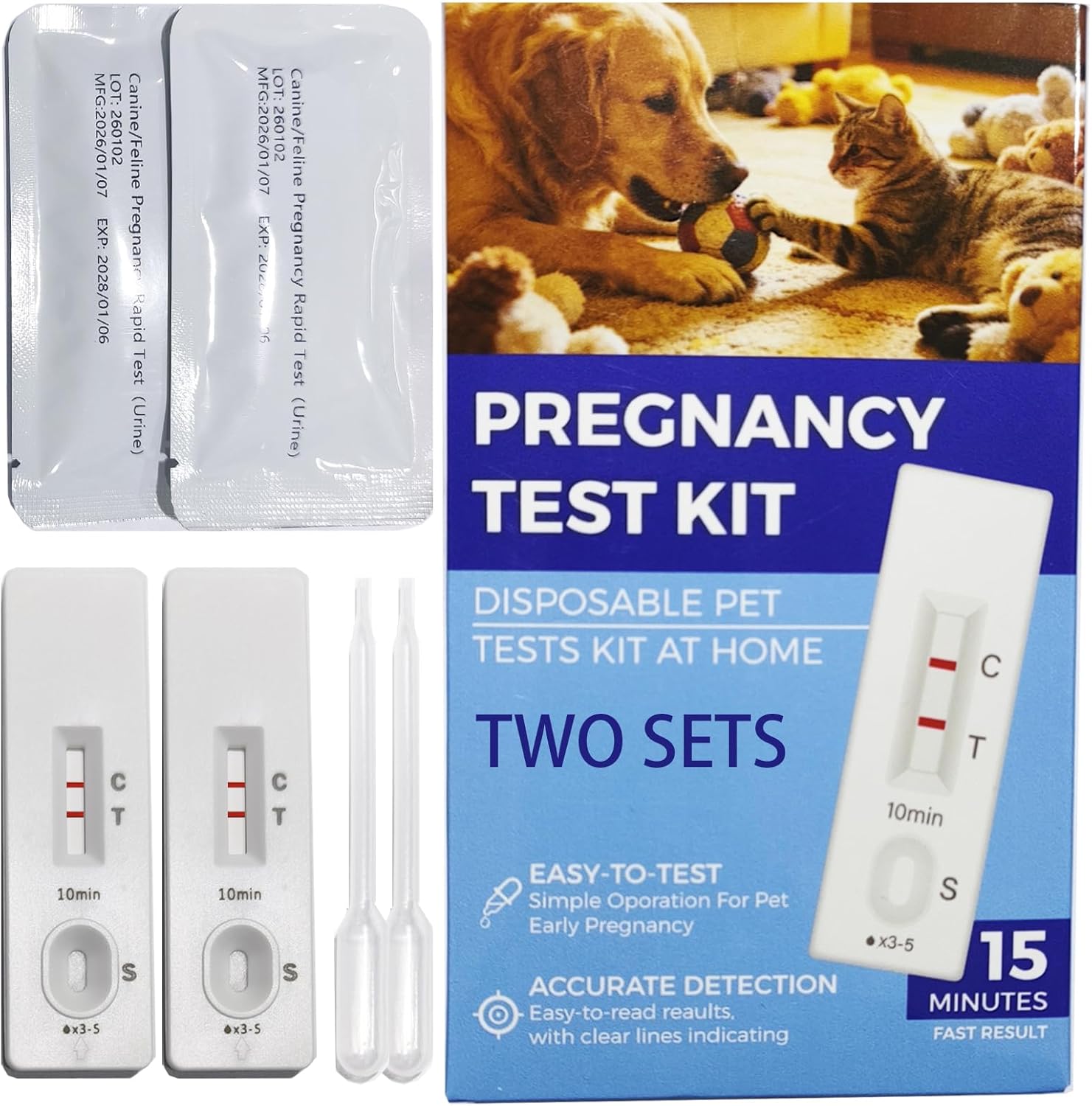 Dog/pet/cat Pregnancy Test Kit 5 pcs, Early Pregnancy Test for Dogs and Cats, Fast and Accurate Home Testing, Results Within 15 Minutes 5 Pack