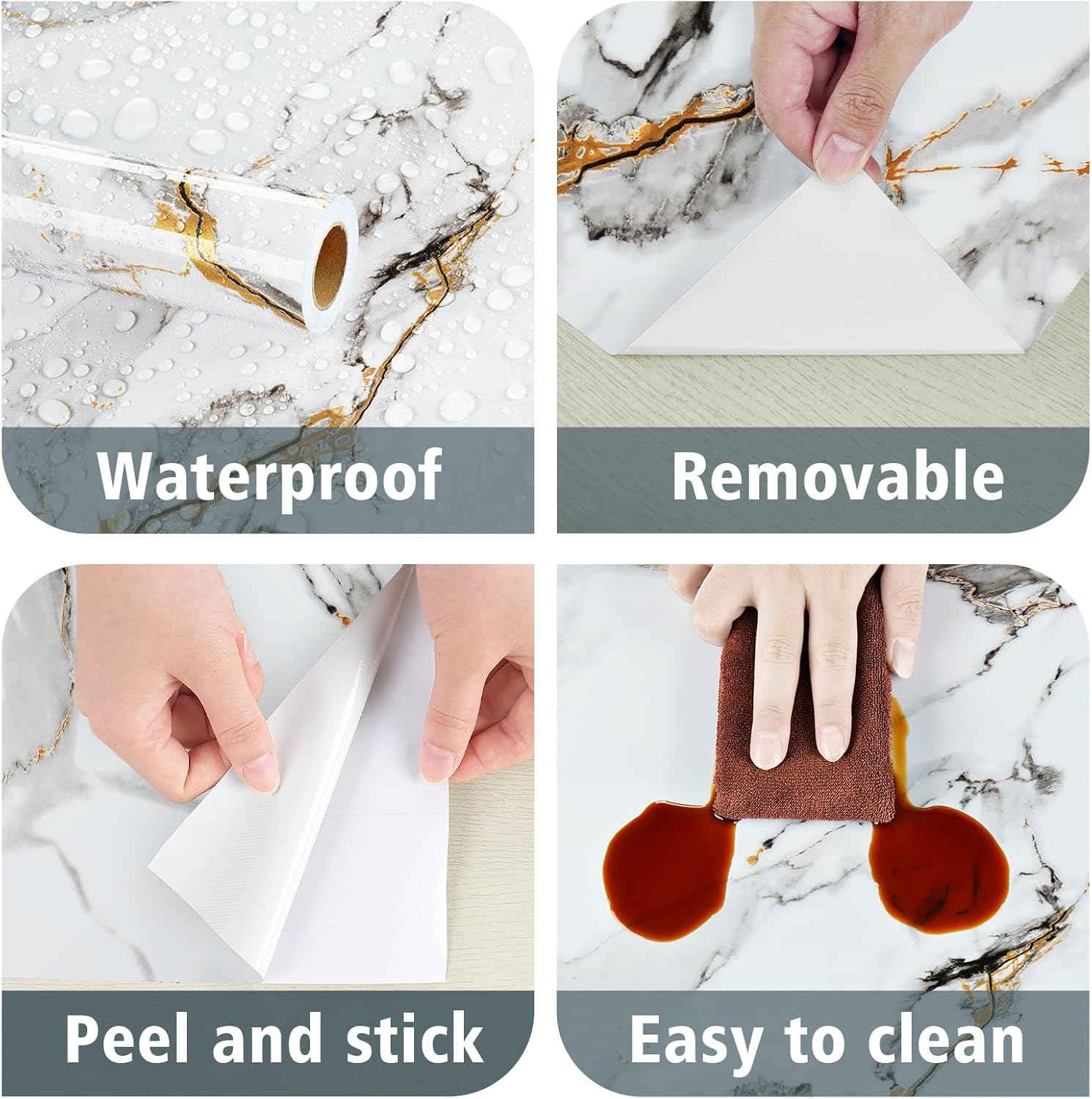 Crackle White Marble Contact Paper for Countertops Waterproof Glossy Granite Wallpaper Peel and Stick White/Grey Marble Vinyl Countertop Wallpaper for Kitchen Bathroom Tables 17.7"x315"