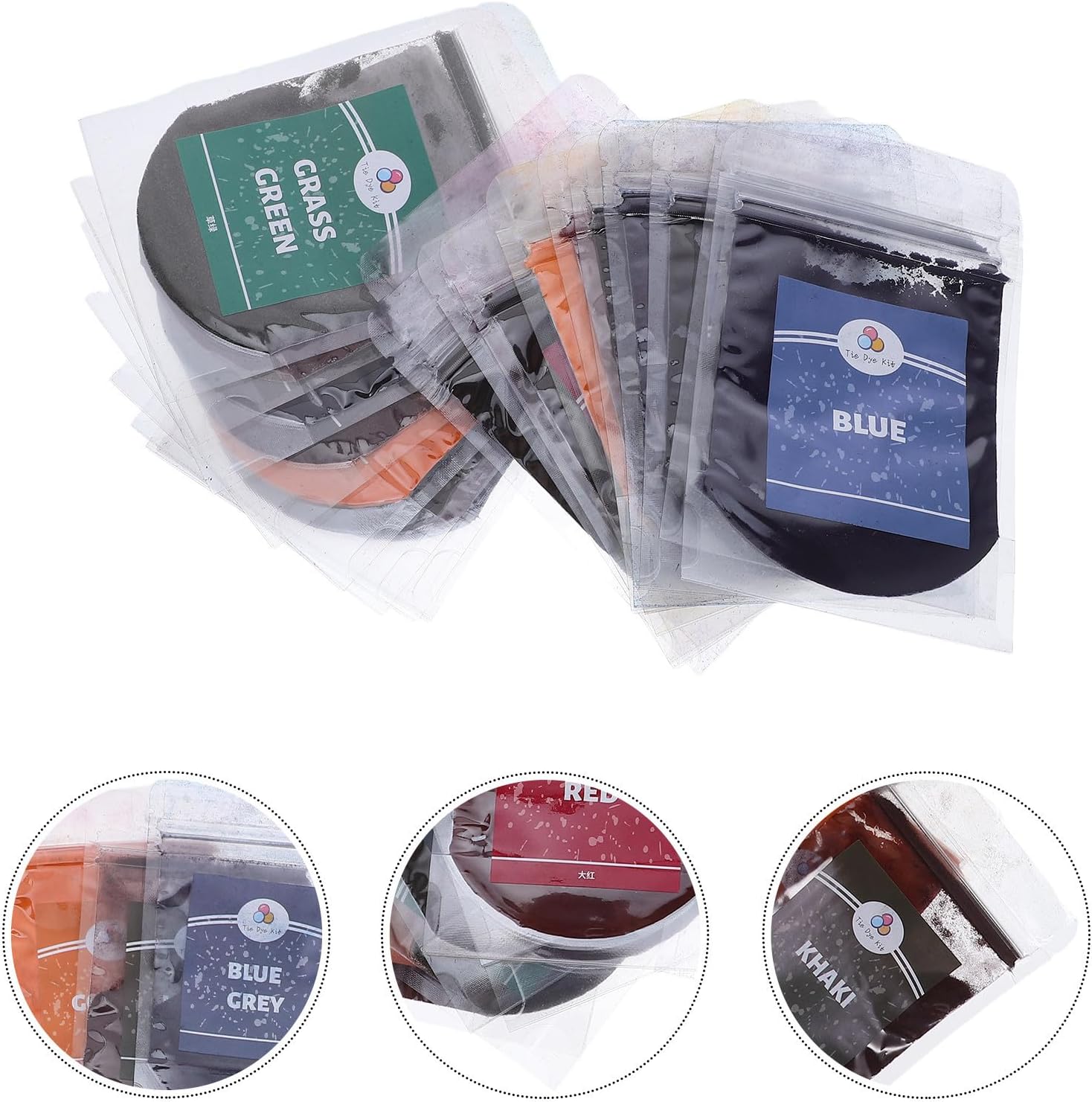 Tofficu 20 Bags Tie Dye Pigment Powder Kit for Fabric Dyeing, Portable Small Packaging, Suitable for Types of Fabrics, Dye Packets for Community Events and Halloween Decorations