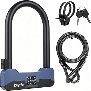 18mm Combination Bike U Lock, Large Bike Lock Heavy Duty Anti Theft | 5FT Steel Cable, 4-Digit Security Bicycle Lock with Keys and Mounting Bracket for Ebike, Scooter, Motorcycle,10.24"x7.1"