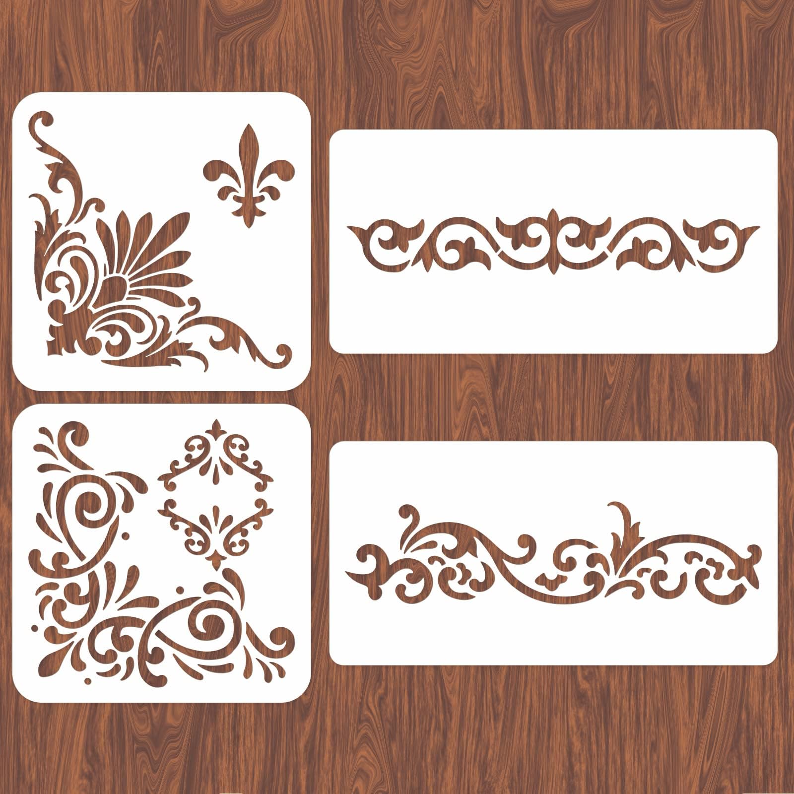 INFUNLY 4PCS Corner Stencils for Painting Flower Square Border Wall Art DIY Craft Stencils on Wood, Canvas, Paper, Fabric, Floor