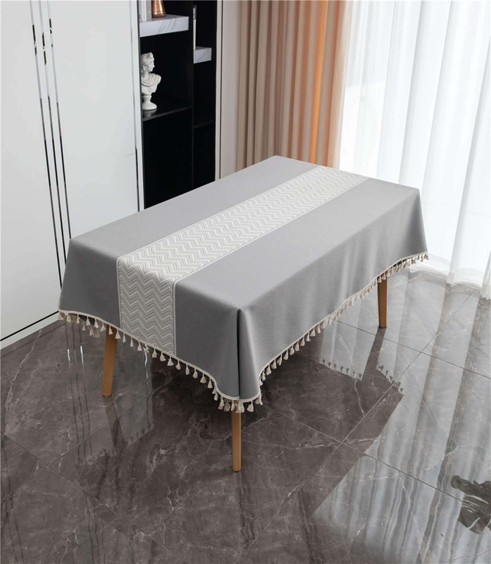 Tovaglie Antimacchia Rettangolari, Tovaglie 140 x 220 cm Motivo a spina di pesce centrale in Poliestere Tovaglia per La Decorazione della Casa CucinaGrigio