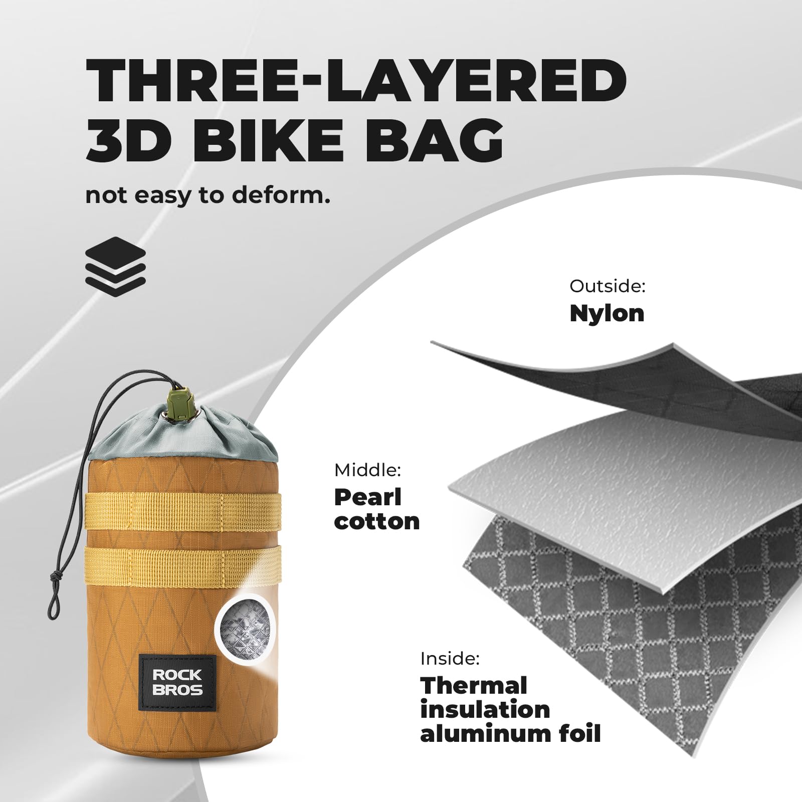 ROCKBROS Borsa per Bottiglie da Bicicletta, Borsa da Manubrio per Borraccia Bici, Portabottiglie Porta Borraccia Termico Regolabile, con Tracolla, per Bici Pieghevole e Scooter, 1,2L, Nero