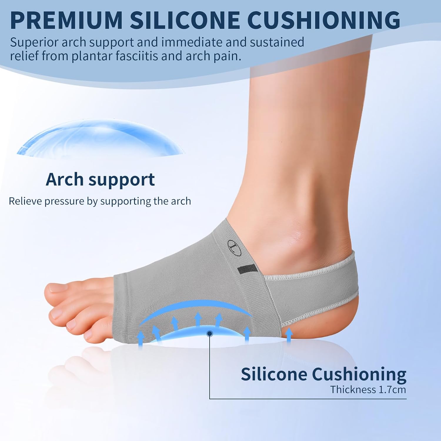 Plantar Fasciitis Relief Socks – Adjustable Arch Support Belt & Orthotic Sleeve with Gel Pad for High/Fallen Arches (Gray, 1 Pair)