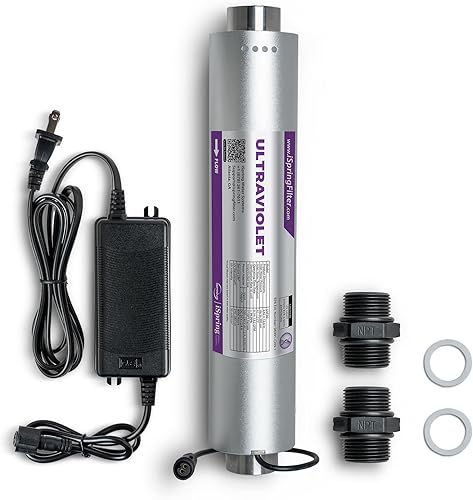 iSpring UVF50 LED UV Water Filter System, Whole House Ultraviolet Water Purifier Filter, Long-Life LED Design, Built-in Smart Flow Sensor Switch,